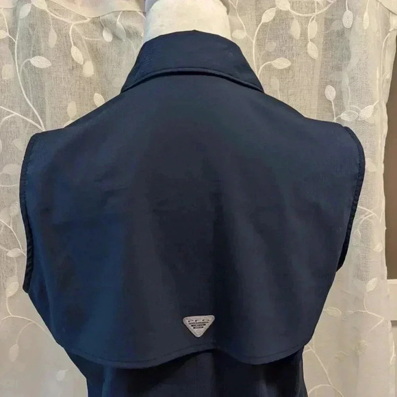 Columbia PFG Sleeve-less Button Down Shirt Size M Navy Blue - Picture 4 of 6